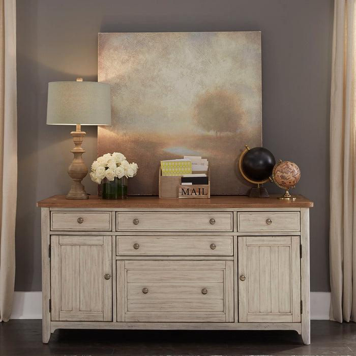 Farmhouse Reimagined - Door Credenza - Antique White / Chestnut Tops – Credenzas by Liberty Furniture at Furniture Wholesale Plus , Nashville furniture store