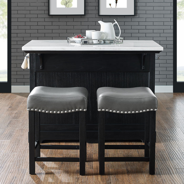 Aspen - 3 Piece Kitchen Island Set - Black – 3 Piece Dining Room Sets by Steve Silver Furniture at Furniture Wholesale Plus , Nashville furniture store