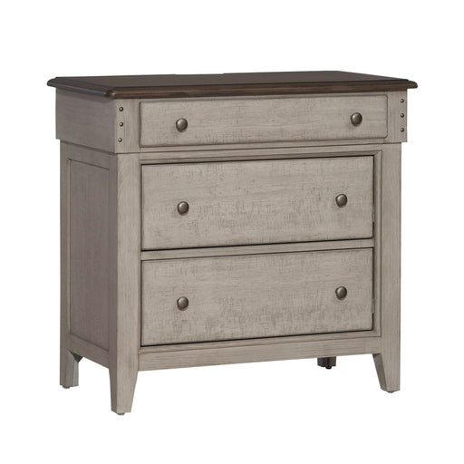 Ivy Hollow - 3 Drawer Bedside Chest With Charging Station - Weathered Linen / Dusty Taupe – Bedside Chests by Liberty Furniture at Furniture Wholesale Plus , Nashville furniture store