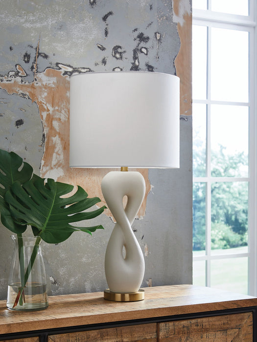 Judrich - Poly Table Lamp - White / Gold Finish – Table Lamps by Signature Design by Ashley® at Furniture Wholesale Plus , Nashville furniture store