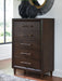 Dantenton - Five Drawer Chest - Merlot – Accent Chests by Benchcraft® at Furniture Wholesale Plus , Nashville furniture store