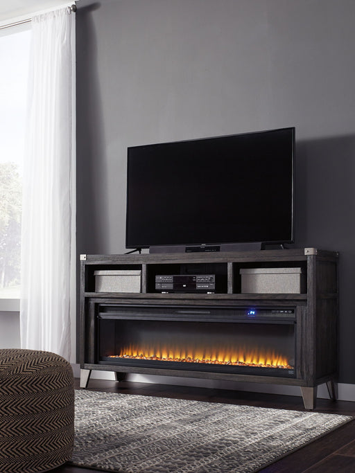 Todoe - 2 Pc. - 65" TV Stand With Wide Fireplace Insert - Gray – Fireplace TV Stands by Signature Design by Ashley® at Furniture Wholesale Plus , Nashville furniture store