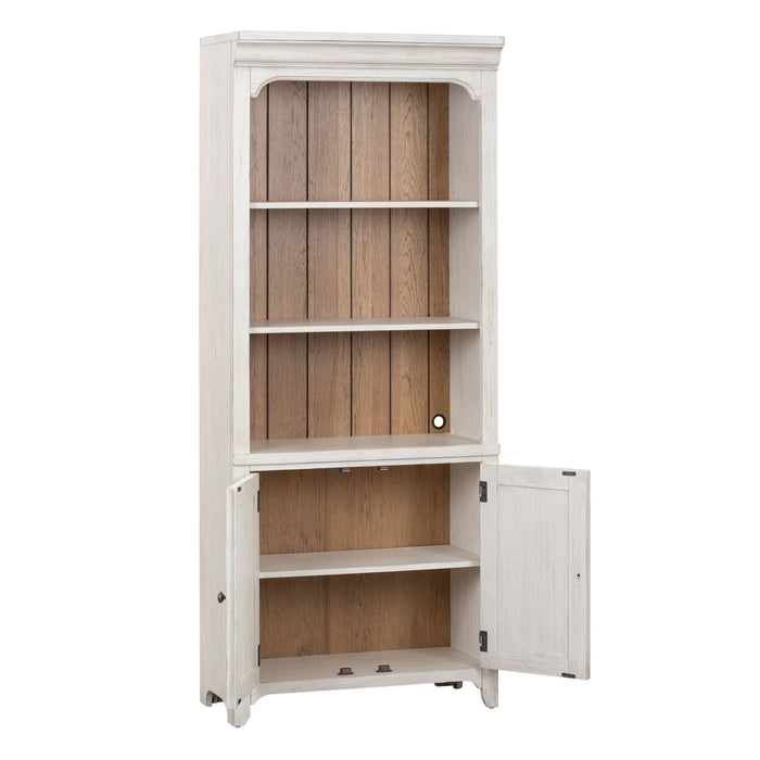 Farmhouse Reimagined - Bookcase - Antique White / Chestnut Tops – Standard Bookcases by Liberty Furniture at Furniture Wholesale Plus , Nashville furniture store