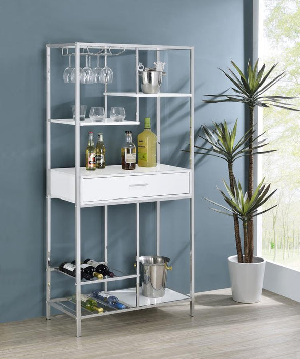 Figueroa - 5-Shelf Wine Storage Bar Cabinet - White High Gloss – Wine Cabinets by Coaster Fine Furniture at Furniture Wholesale Plus , Nashville furniture store