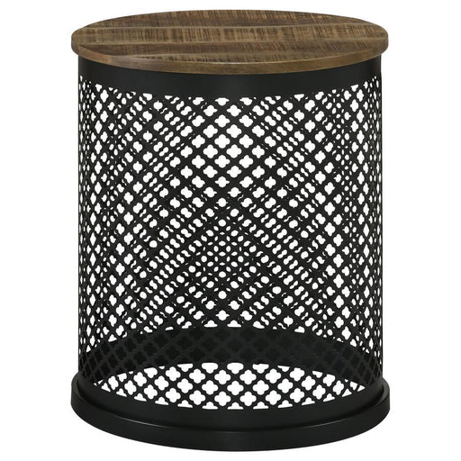 Aurora - Round Drum Base Accent Side Table - Natural And Black – Side Tables by CoasterEssence at Furniture Wholesale Plus , Nashville furniture store