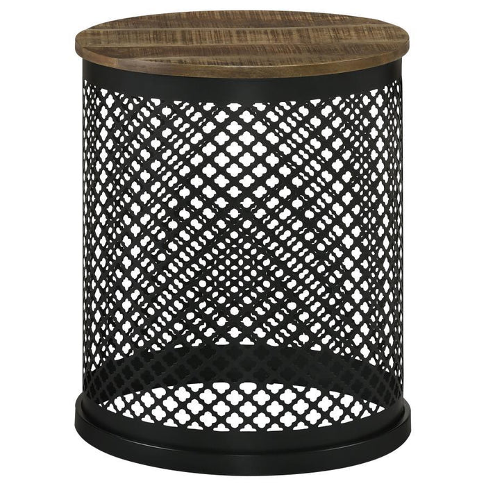 Aurora - Round Drum Base Accent Side Table - Natural And Black – Side Tables by CoasterEssence at Furniture Wholesale Plus , Nashville furniture store