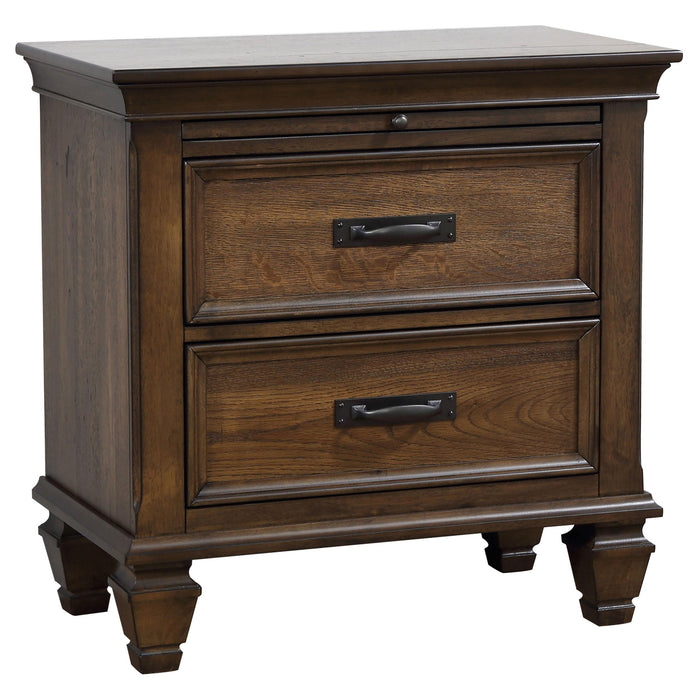 Franco 2-drawer Nightstand with Pull Out Tray Burnished Oak - Premium Nightstand from Coaster Z2 Standard - Just $316! Shop now at Furniture Wholesale Plus  We are the best furniture store in Nashville, Hendersonville, Goodlettsville, Madison, Antioch, Mount Juliet, Lebanon, Gallatin, Springfield, Murfreesboro, Franklin, Brentwood