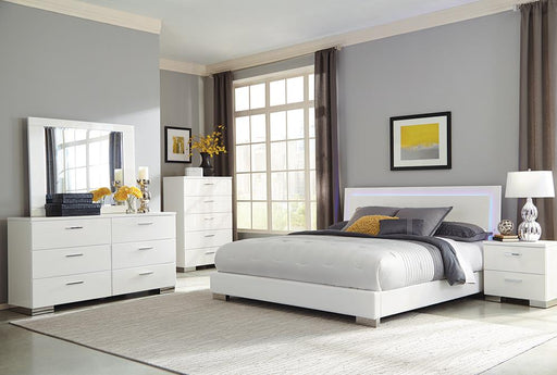 Felicity 5-piece Eastern King Bedroom Set with LED Headboard Glossy White - Premium Bedroom Set from Coaster Z2 Standard - Just $2298! Shop now at Furniture Wholesale Plus  We are the best furniture store in Nashville, Hendersonville, Goodlettsville, Madison, Antioch, Mount Juliet, Lebanon, Gallatin, Springfield, Murfreesboro, Franklin, Brentwood