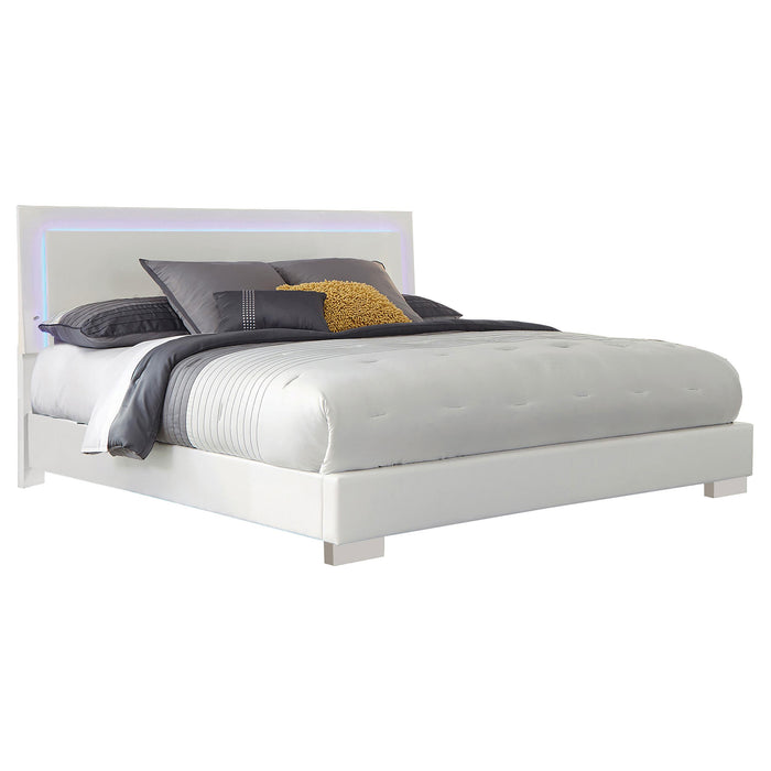 Felicity Eastern King Panel Bed with LED Lighting Glossy White - Premium Bed from Coaster Z2 Standard - Just $586! Shop now at Furniture Wholesale Plus  We are the best furniture store in Nashville, Hendersonville, Goodlettsville, Madison, Antioch, Mount Juliet, Lebanon, Gallatin, Springfield, Murfreesboro, Franklin, Brentwood