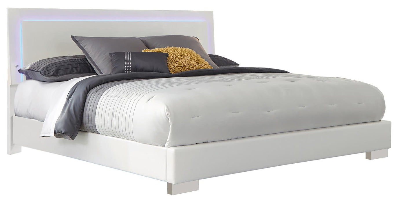 Felicity California King Panel Bed with LED Lighting Glossy White - Premium Bed from Coaster Z2 Standard - Just $606! Shop now at Furniture Wholesale Plus  We are the best furniture store in Nashville, Hendersonville, Goodlettsville, Madison, Antioch, Mount Juliet, Lebanon, Gallatin, Springfield, Murfreesboro, Franklin, Brentwood