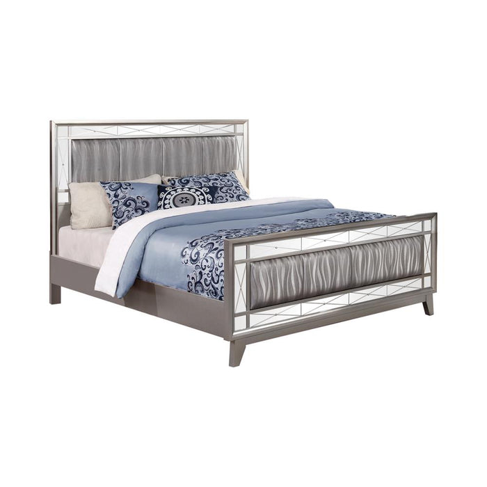 Leighton Eastern King Panel Bed with Mirrored Accents Mercury Metallic - Premium Bed from Coaster Z2 Standard - Just $918! Shop now at Furniture Wholesale Plus  We are the best furniture store in Nashville, Hendersonville, Goodlettsville, Madison, Antioch, Mount Juliet, Lebanon, Gallatin, Springfield, Murfreesboro, Franklin, Brentwood