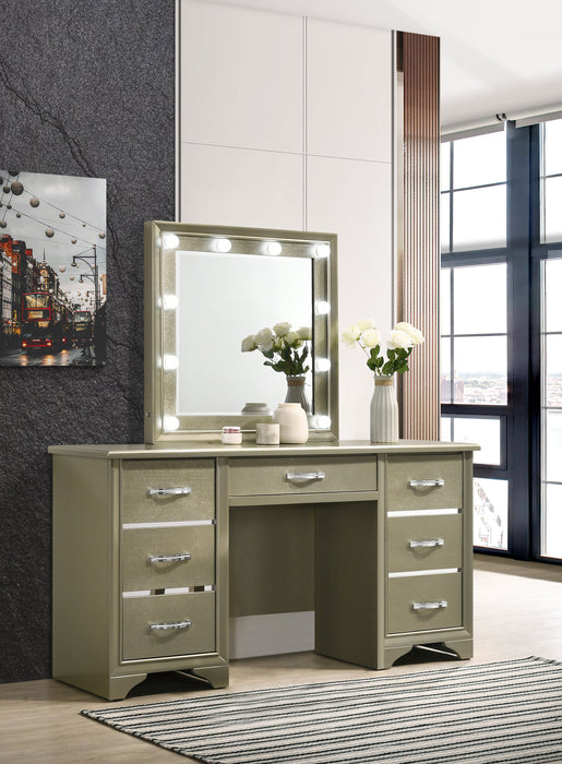 Beaumont 7-drawer Vanity Desk with Lighting Mirror Champagne - Premium Vanity Set from Coaster Z2 Standard - Just $818! Shop now at Furniture Wholesale Plus  We are the best furniture store in Nashville, Hendersonville, Goodlettsville, Madison, Antioch, Mount Juliet, Lebanon, Gallatin, Springfield, Murfreesboro, Franklin, Brentwood