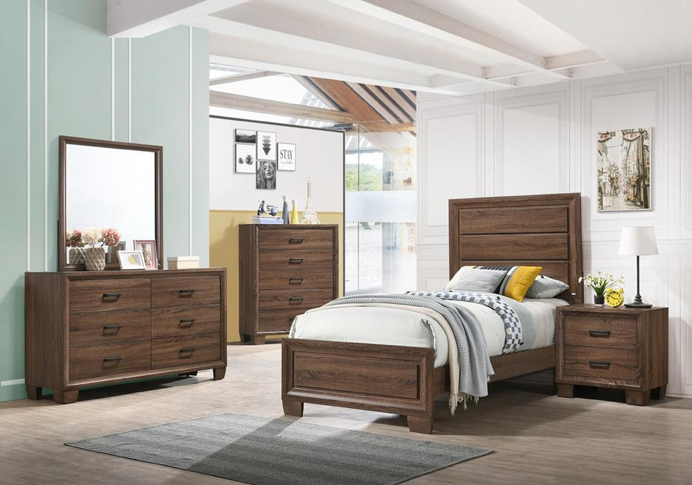 Brandon 4-piece Twin Panel Bedroom Set Medium Warm Brown - Premium Youth Bedroom Set from Coaster Z2 Standard - Just $846! Shop now at Furniture Wholesale Plus  We are the best furniture store in Nashville, Hendersonville, Goodlettsville, Madison, Antioch, Mount Juliet, Lebanon, Gallatin, Springfield, Murfreesboro, Franklin, Brentwood