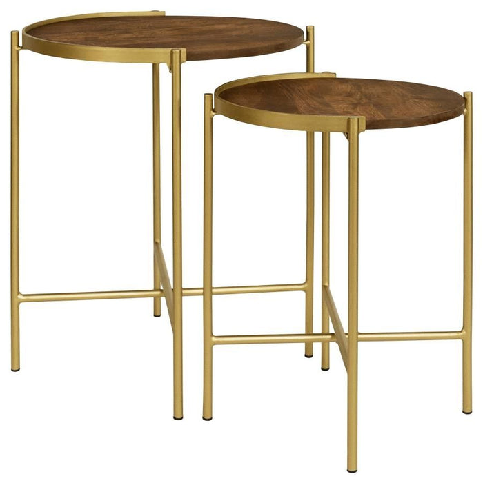 Malka - 2 Piece Round Wood Nesting Table - Dark Brown And Gold – Nesting Tables by Coaster Fine Furniture at Furniture Wholesale Plus , Nashville furniture store