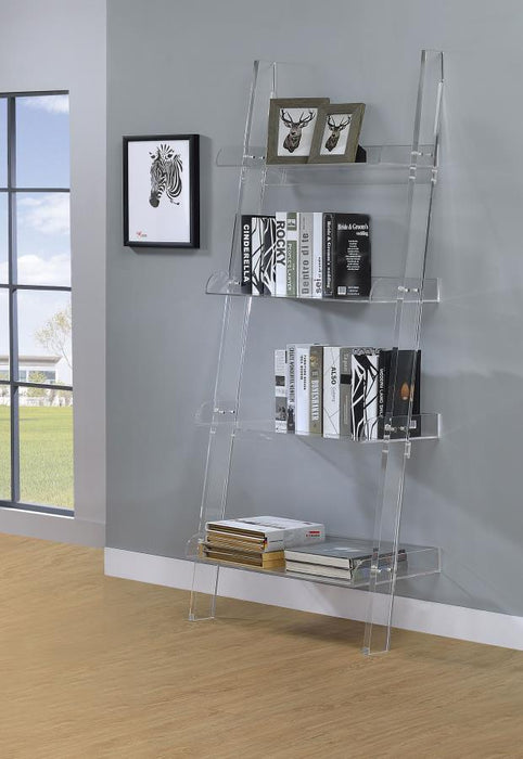 Amaturo - 4-Shelf Acrylic Ladder Bookshelf - Clear - Premium Ladder Bookcases from CoasterEssence - Just $539! Shop now at Furniture Wholesale Plus  We are the best furniture store in Nashville, Hendersonville, Goodlettsville, Madison, Antioch, Mount Juliet, Lebanon, Gallatin, Springfield, Murfreesboro, Franklin, Brentwood