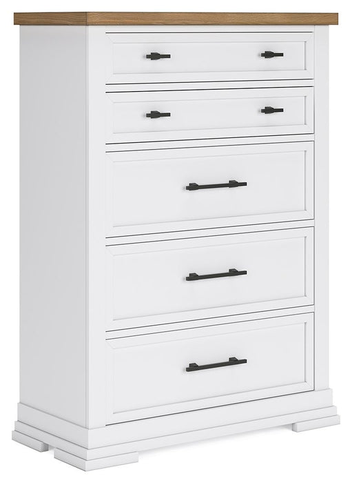 Ashbryn - Five Drawer Chest - White / Natural – Accent Chests by Benchcraft® at Furniture Wholesale Plus , Nashville furniture store