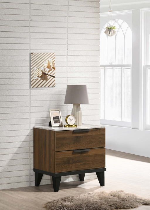 Mays 2-drawer Nightstand Walnut Brown with Faux Marble Top - Premium Nightstand from Coaster Z2 Standard - Just $156! Shop now at Furniture Wholesale Plus  We are the best furniture store in Nashville, Hendersonville, Goodlettsville, Madison, Antioch, Mount Juliet, Lebanon, Gallatin, Springfield, Murfreesboro, Franklin, Brentwood