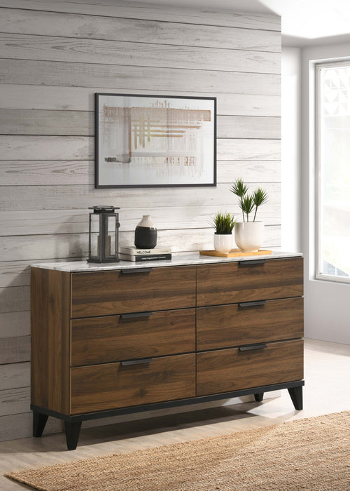 Mays 6-drawer Dresser Walnut Brown with Faux Marble Top - Premium Dresser from Coaster Z2 Standard - Just $436! Shop now at Furniture Wholesale Plus  We are the best furniture store in Nashville, Hendersonville, Goodlettsville, Madison, Antioch, Mount Juliet, Lebanon, Gallatin, Springfield, Murfreesboro, Franklin, Brentwood