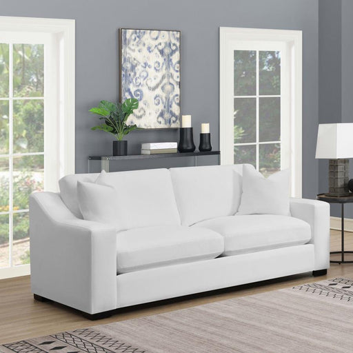 Ashlyn - Upholstered Sloped Arm Sofa - White – Stationary Sofas by CoasterElevations at Furniture Wholesale Plus , Nashville furniture store