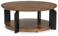 Kraeburn - Round Cocktail Table - Brown / Black – Coffee Tables by Signature Design by Ashley® at Furniture Wholesale Plus , Nashville furniture store