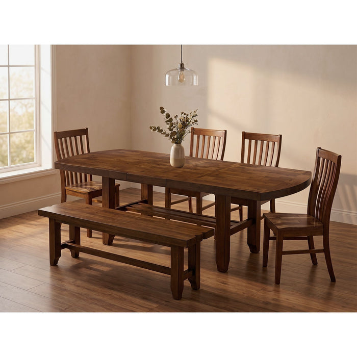 Gage - 6 Piece Standard Height Dining Set (Rectangular Table, Four Chairs & Bench) - Chestnut – 6 Piece Dining Room Sets by Elements International at Furniture Wholesale Plus , Nashville furniture store