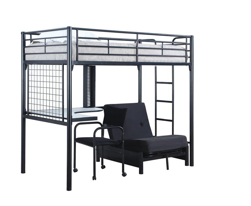 Jenner Twin Futon Workstation Loft Bed Black - Premium Loft Bed from Coaster Z2 Standard - Just $710! Shop now at Furniture Wholesale Plus  We are the best furniture store in Nashville, Hendersonville, Goodlettsville, Madison, Antioch, Mount Juliet, Lebanon, Gallatin, Springfield, Murfreesboro, Franklin, Brentwood