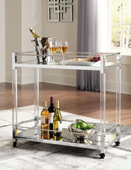 Chaseton - Clear / Silver Finish - Bar Cart - Premium Bar Carts from Signature Design by Ashley® - Just $338! Shop now at Furniture Wholesale Plus  We are the best furniture store in Nashville, Hendersonville, Goodlettsville, Madison, Antioch, Mount Juliet, Lebanon, Gallatin, Springfield, Murfreesboro, Franklin, Brentwood