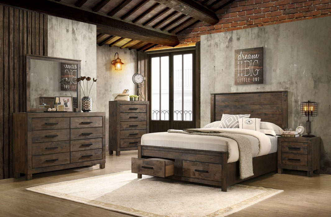 Woodmont 5-piece Eastern King Platform Bedroom Set Rustic Golden Brown - Premium Bedroom Set from Coaster Z2 Standard - Just $2038! Shop now at Furniture Wholesale Plus  We are the best furniture store in Nashville, Hendersonville, Goodlettsville, Madison, Antioch, Mount Juliet, Lebanon, Gallatin, Springfield, Murfreesboro, Franklin, Brentwood