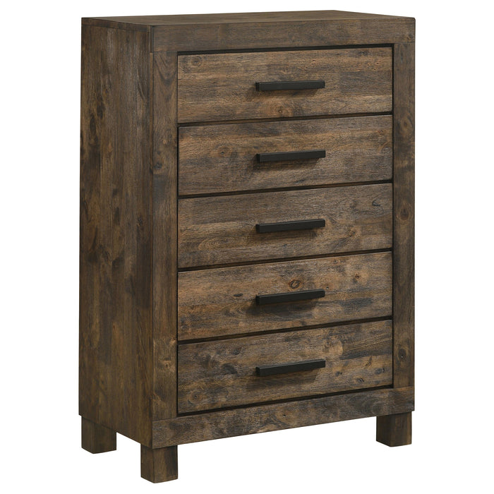 Woodmont 5-drawer Chest Rustic Golden Brown - Premium Chest from Coaster Z2 Standard - Just $428! Shop now at Furniture Wholesale Plus  We are the best furniture store in Nashville, Hendersonville, Goodlettsville, Madison, Antioch, Mount Juliet, Lebanon, Gallatin, Springfield, Murfreesboro, Franklin, Brentwood