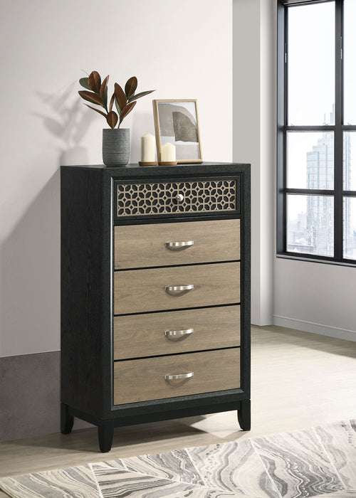 Valencia 5-drawer Chest Light Brown and Black - Premium Chest from Coaster Z2 Standard - Just $368! Shop now at Furniture Wholesale Plus  We are the best furniture store in Nashville, Hendersonville, Goodlettsville, Madison, Antioch, Mount Juliet, Lebanon, Gallatin, Springfield, Murfreesboro, Franklin, Brentwood