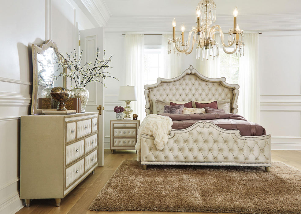 Antonella 4-Piece California King Upholstered Tufted Bedroom Set Ivory and Camel - Premium Bedroom Set from Coaster Z2 Standard - Just $2458! Shop now at Furniture Wholesale Plus  We are the best furniture store in Nashville, Hendersonville, Goodlettsville, Madison, Antioch, Mount Juliet, Lebanon, Gallatin, Springfield, Murfreesboro, Franklin, Brentwood