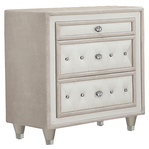 Antonella 3-drawer Upholstered Nightstand Ivory and Camel - Premium Nightstand from Coaster Z2 Standard - Just $336! Shop now at Furniture Wholesale Plus  We are the best furniture store in Nashville, Hendersonville, Goodlettsville, Madison, Antioch, Mount Juliet, Lebanon, Gallatin, Springfield, Murfreesboro, Franklin, Brentwood