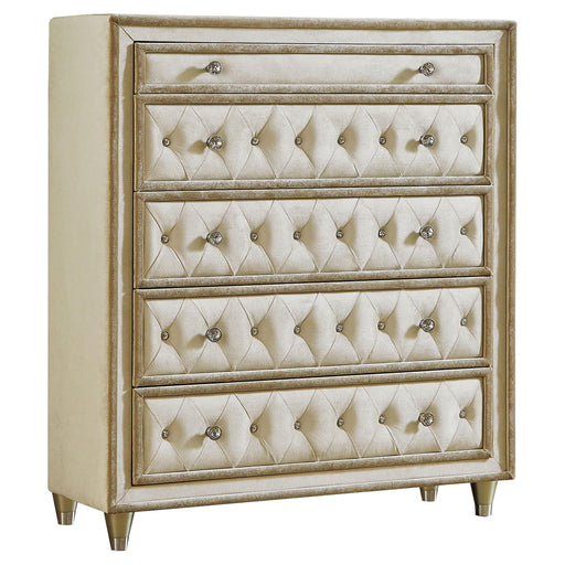 Antonella 5-drawer Upholstered Chest Ivory and Camel - Premium Chest from Coaster Z2 Standard - Just $700! Shop now at Furniture Wholesale Plus  We are the best furniture store in Nashville, Hendersonville, Goodlettsville, Madison, Antioch, Mount Juliet, Lebanon, Gallatin, Springfield, Murfreesboro, Franklin, Brentwood