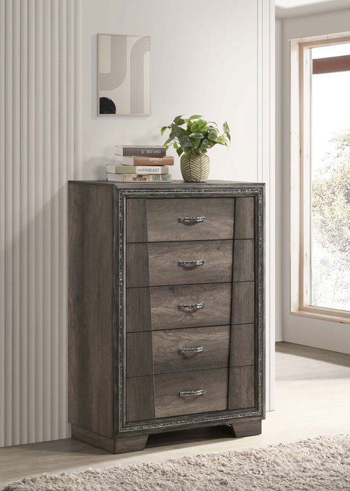 Janine 5-drawer Chest Grey - Premium Chest from Coaster Z2 Standard - Just $480! Shop now at Furniture Wholesale Plus  We are the best furniture store in Nashville, Hendersonville, Goodlettsville, Madison, Antioch, Mount Juliet, Lebanon, Gallatin, Springfield, Murfreesboro, Franklin, Brentwood