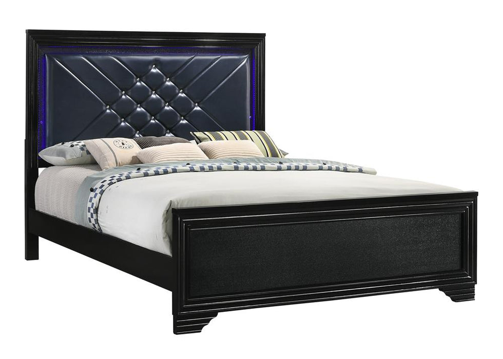 Penelope Eastern King Bed with LED Lighting Black and Midnight Star - Premium Bed from Coaster Z2 Standard - Just $798! Shop now at Furniture Wholesale Plus  We are the best furniture store in Nashville, Hendersonville, Goodlettsville, Madison, Antioch, Mount Juliet, Lebanon, Gallatin, Springfield, Murfreesboro, Franklin, Brentwood