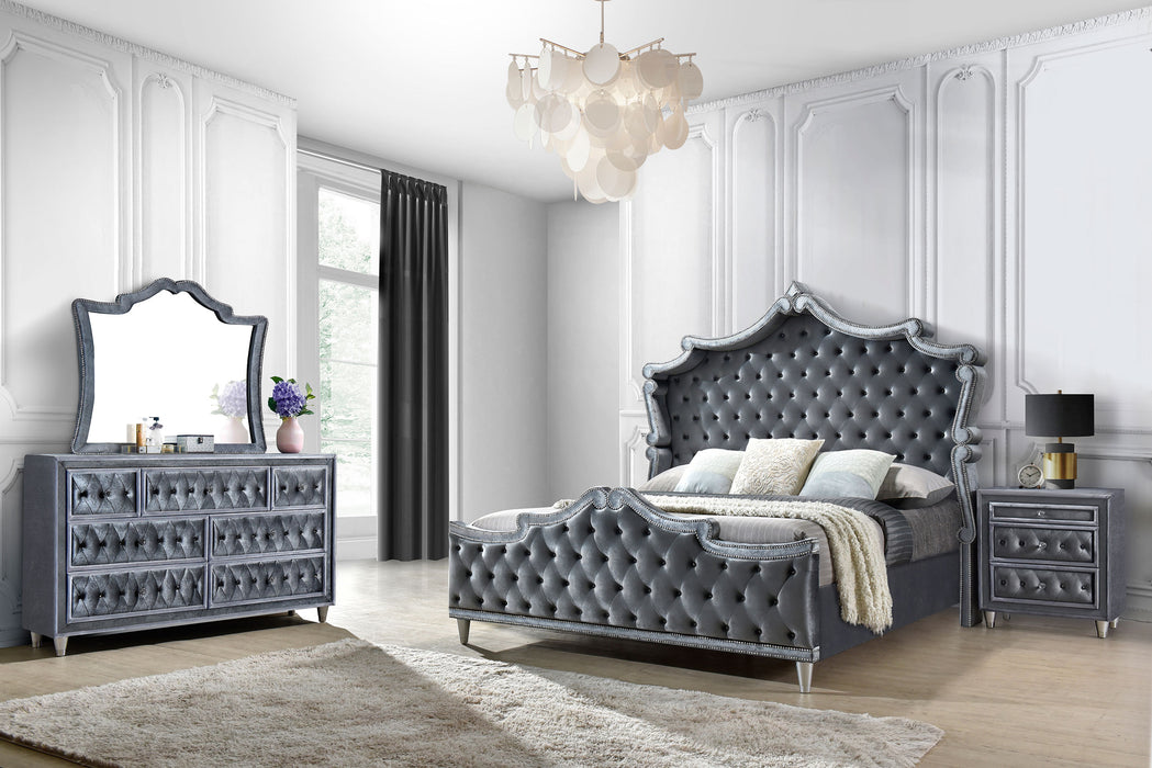 Antonella 4-Piece Queen Upholstered Tufted Bedroom Set Grey - Premium Bedroom Set from Coaster Z2 Standard - Just $2298! Shop now at Furniture Wholesale Plus  We are the best furniture store in Nashville, Hendersonville, Goodlettsville, Madison, Antioch, Mount Juliet, Lebanon, Gallatin, Springfield, Murfreesboro, Franklin, Brentwood