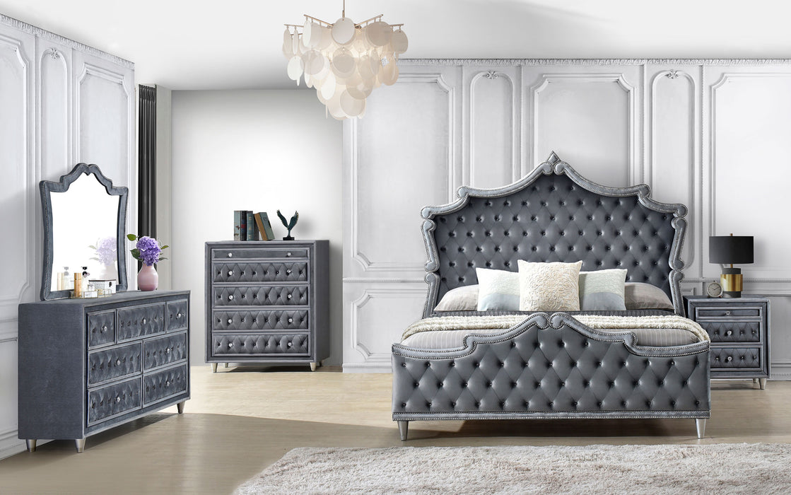 Antonella 4-Piece Queen Upholstered Tufted Bedroom Set Grey - Premium Bedroom Set from Coaster Z2 Standard - Just $2298! Shop now at Furniture Wholesale Plus  We are the best furniture store in Nashville, Hendersonville, Goodlettsville, Madison, Antioch, Mount Juliet, Lebanon, Gallatin, Springfield, Murfreesboro, Franklin, Brentwood