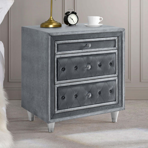 Antonella 3-drawer Upholstered Nightstand Grey - Premium Nightstand from Coaster Z2 Standard - Just $336! Shop now at Furniture Wholesale Plus  We are the best furniture store in Nashville, Hendersonville, Goodlettsville, Madison, Antioch, Mount Juliet, Lebanon, Gallatin, Springfield, Murfreesboro, Franklin, Brentwood