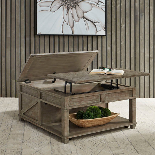 Parkland Falls - Square Lift Top Cocktail Table - Weathered Taupe – Cocktail Tables by Liberty Furniture at Furniture Wholesale Plus , Nashville furniture store