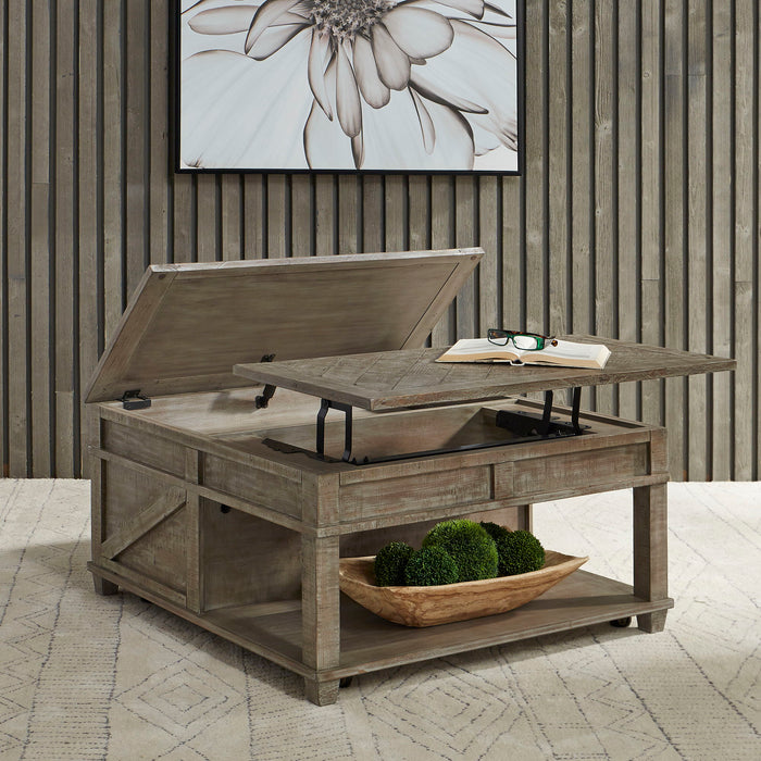 Parkland Falls - Square Lift Top Cocktail Table - Weathered Taupe – Cocktail Tables by Liberty Furniture at Furniture Wholesale Plus , Nashville furniture store