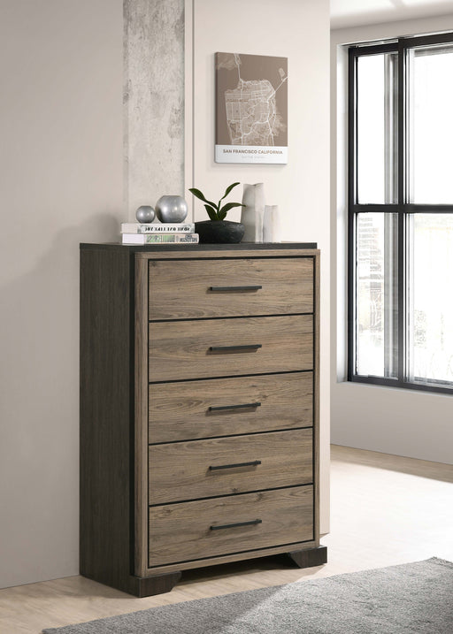 Baker 5-drawer Chest Brown and Light Taupe - Premium Chest from Coaster Z2 Standard - Just $520! Shop now at Furniture Wholesale Plus  We are the best furniture store in Nashville, Hendersonville, Goodlettsville, Madison, Antioch, Mount Juliet, Lebanon, Gallatin, Springfield, Murfreesboro, Franklin, Brentwood