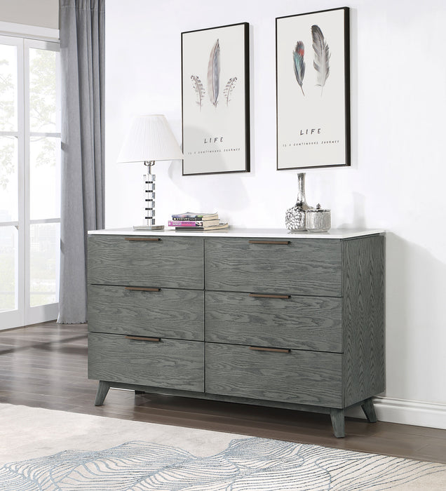 Nathan 6-drawer Dresser White Marble and Grey - Premium Dresser from Coaster Z2 Standard - Just $1088! Shop now at Furniture Wholesale Plus  We are the best furniture store in Nashville, Hendersonville, Goodlettsville, Madison, Antioch, Mount Juliet, Lebanon, Gallatin, Springfield, Murfreesboro, Franklin, Brentwood