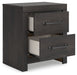 Hollivern - Two Drawer Night Stand - Dark Gray – Nightstands w/ Charging Stations by Signature Design by Ashley® at Furniture Wholesale Plus , Nashville furniture store