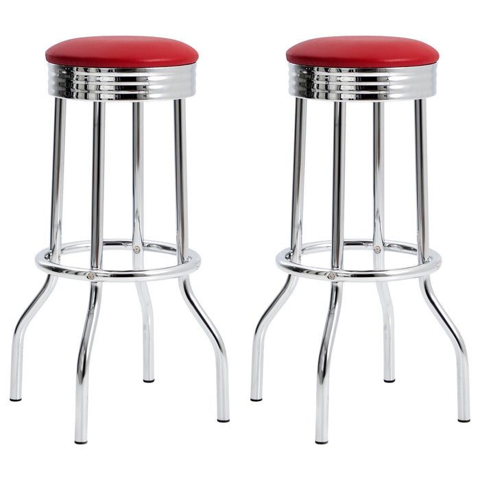 Theodore Upholstered Top Bar Stools Red and Chrome (Set of 2) - Premium Barstool from Coaster Z2 Standard - Just $86! Shop now at Furniture Wholesale Plus  We are the best furniture store in Nashville, Hendersonville, Goodlettsville, Madison, Antioch, Mount Juliet, Lebanon, Gallatin, Springfield, Murfreesboro, Franklin, Brentwood