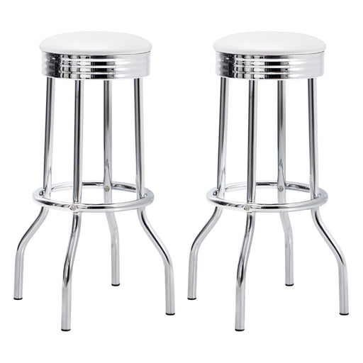 Theodore Upholstered Top Bar Stools White and Chrome (Set of 2) - Premium Barstool from Coaster Z2 Standard - Just $86! Shop now at Furniture Wholesale Plus  We are the best furniture store in Nashville, Hendersonville, Goodlettsville, Madison, Antioch, Mount Juliet, Lebanon, Gallatin, Springfield, Murfreesboro, Franklin, Brentwood