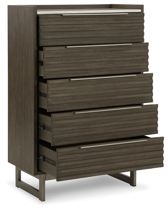 Arkenton - Five Drawer Chest - Grayish Brown / White – Accent Chests by Ashley® at Furniture Wholesale Plus , Nashville furniture store