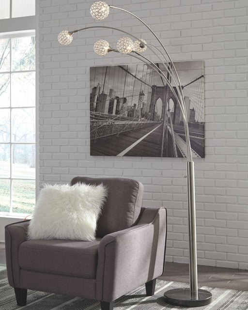 Winter - Silver Finish - Metal Arc Lamp - Premium Floor Lamps from Signature Design by Ashley® - Just $288! Shop now at Furniture Wholesale Plus  We are the best furniture store in Nashville, Hendersonville, Goodlettsville, Madison, Antioch, Mount Juliet, Lebanon, Gallatin, Springfield, Murfreesboro, Franklin, Brentwood