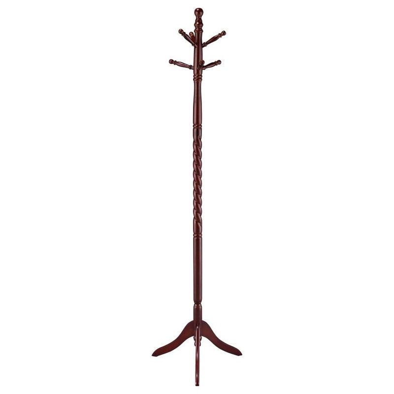 Riona - 6 Hook Freestanding Wood Coat Rack Hat Hanger - Merlot – Freestanding Coat Racks by CoasterEveryday at Furniture Wholesale Plus , Nashville furniture store