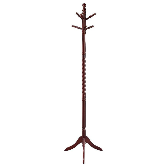 Riona - 6 Hook Freestanding Wood Coat Rack Hat Hanger - Merlot – Freestanding Coat Racks by CoasterEveryday at Furniture Wholesale Plus , Nashville furniture store