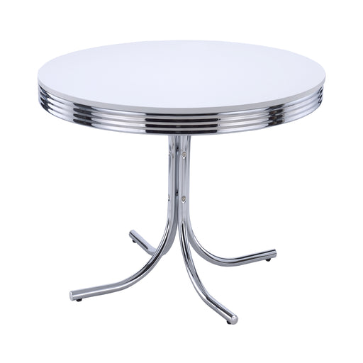 Retro Round Dining Table Glossy White and Chrome - Premium Dining Table from Coaster Z2 Standard - Just $242! Shop now at Furniture Wholesale Plus  We are the best furniture store in Nashville, Hendersonville, Goodlettsville, Madison, Antioch, Mount Juliet, Lebanon, Gallatin, Springfield, Murfreesboro, Franklin, Brentwood